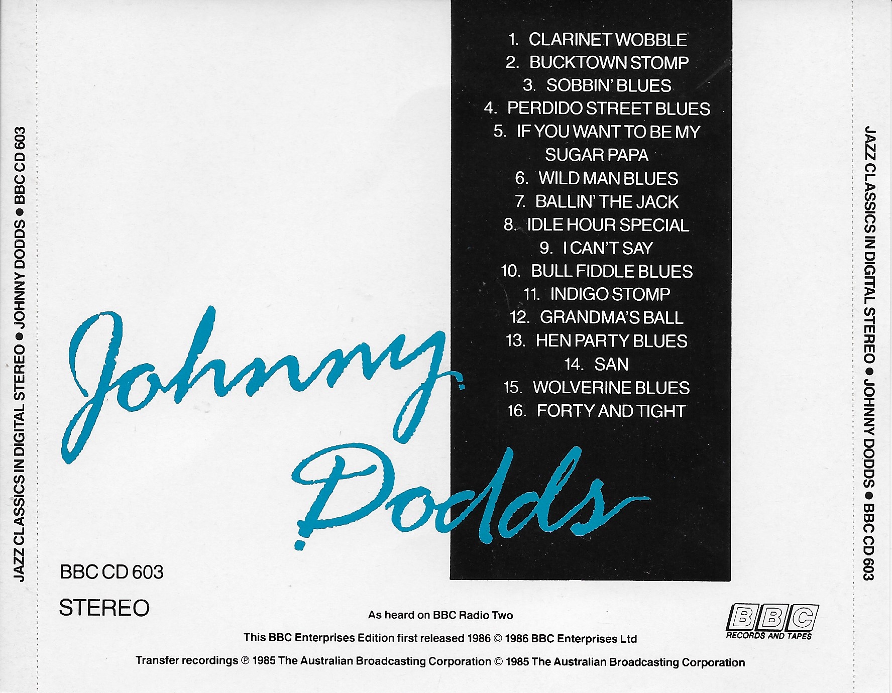 Picture of BBCCD603 Jazz Classics - Johnny Dodds by artist Johnny Dodds from the BBC records and Tapes library